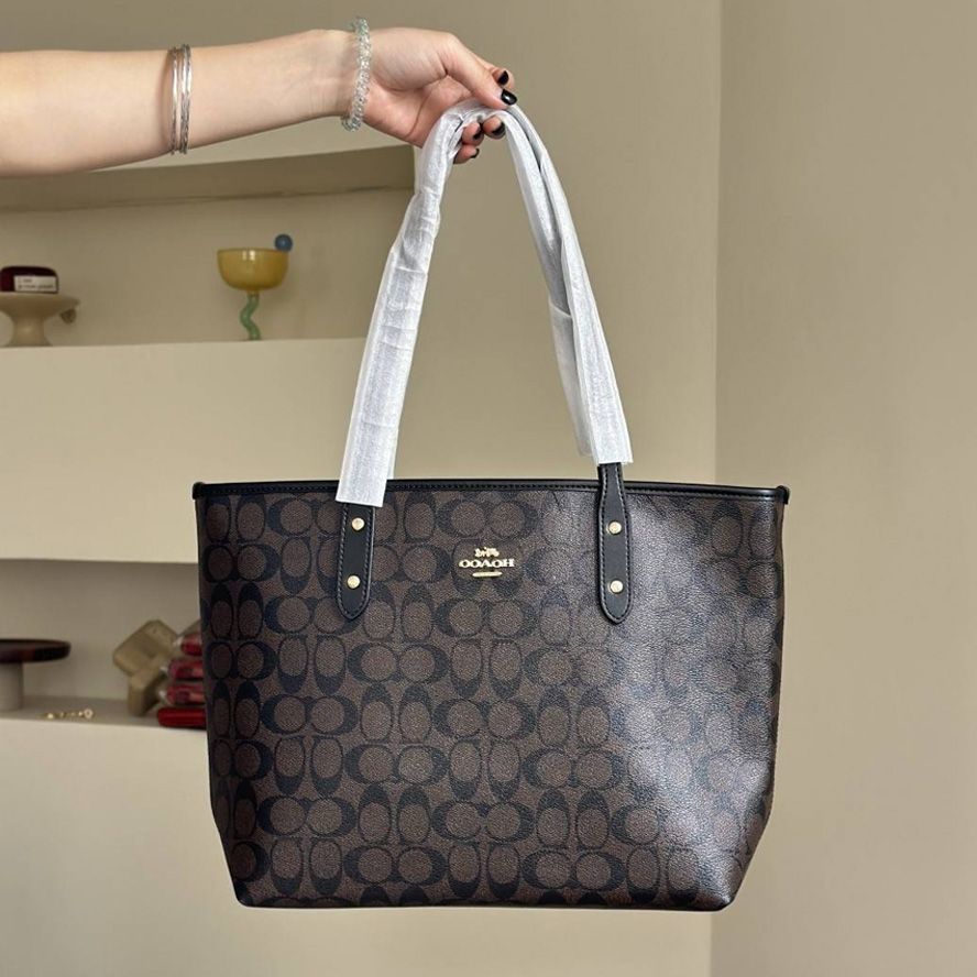Designer Bag Shoulder Bag Handbag City tote bag Classic Brown and Black Monogram Bag Classic coated monogram canvas Smooth leather trim Bag Best Selling Commuter Bag - 6 of 8