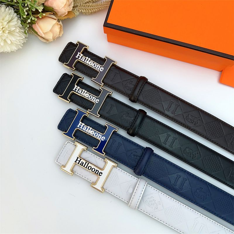Mens Luxury Designer Belt For Men And Women Ceinture Luxe Silver Buckles H Belts Striped Double Sided Casual Style Papercut Width 3.8cm size 105cm-125cm with box - 1 of 3