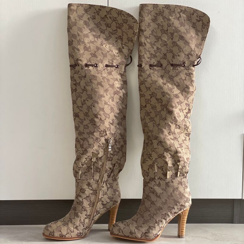2026 Women Designer Boots Over The Knee Sock Boot Winter Socks Long Boot Adjustable Straps Canvas Zipper Laces Original Shoes Ladies Girls Sexy Knee High Boot 335 - 4 of 8