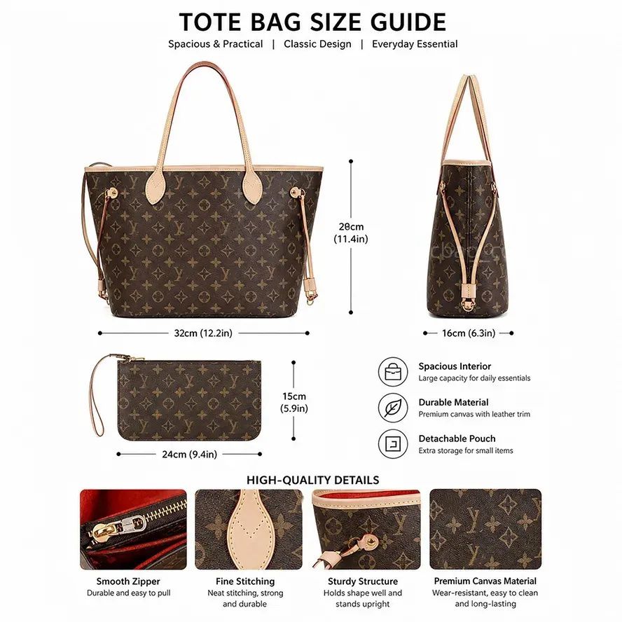 designer bag luxury bag tote bag shoulder bag full brown print bag leather bag crossbody bag high quality capacity composite shopping bag classic and popular styles - 9 of 9