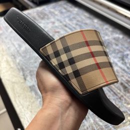 Designer Burberry slides for men Summer Beach Slippers Vintage Tartan Slider Men Women High Quality Luxury Sandals Archive Beige Print Embossed Slide 35-46 with box - huaqiangbeibuy
