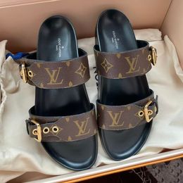 Designer Slippers sandals Men and Women brown slides Genuine Leather Casual Shoes summer beach gladiator Mules hasp Womantop quality Flat Slide Designer sandal - huaqiangbeibuy
