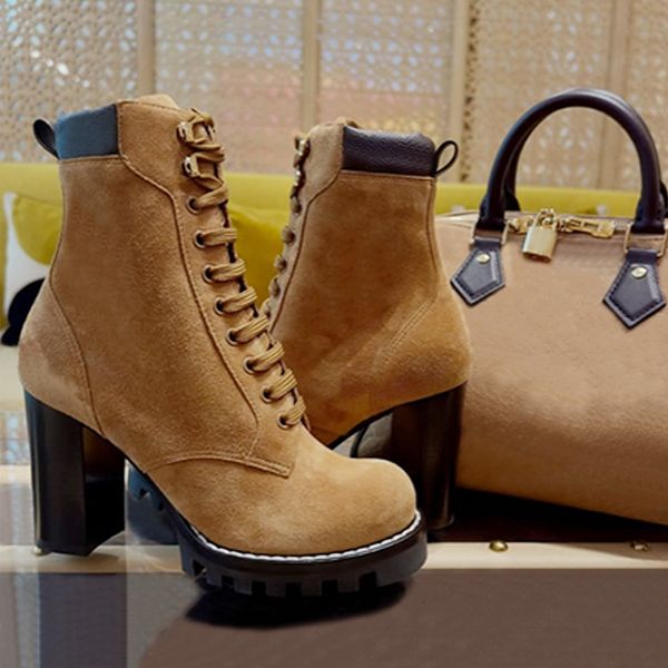 High Quality Designer Star Trail Ankle Boots Women Suede Calf Leather Platform Block Heel Lace Up Zipper Winter Combat Booties Daily Outdoor Shoes 1178 - Shoes & Accessories - huaqiangbeibuy