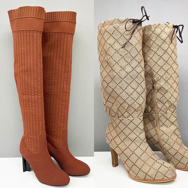 2026 Women Designer Boots Over The Knee Sock Boot Winter Socks Long Boot Adjustable Straps Canvas Zipper Laces Original Shoes Ladies Girls Sexy Knee High Boot 335 - Shoes & Accessories - huaqiangbeibuy