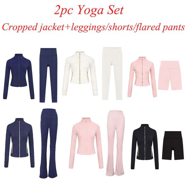 2Pc Gym Set Cropped Jacket Gym Clothe Woman Crop Jacket Women Leggings Run Short Workout Outfits Fitness Leggings for Woman Designer - Sports & Outdoors - huaqiangbeibuy