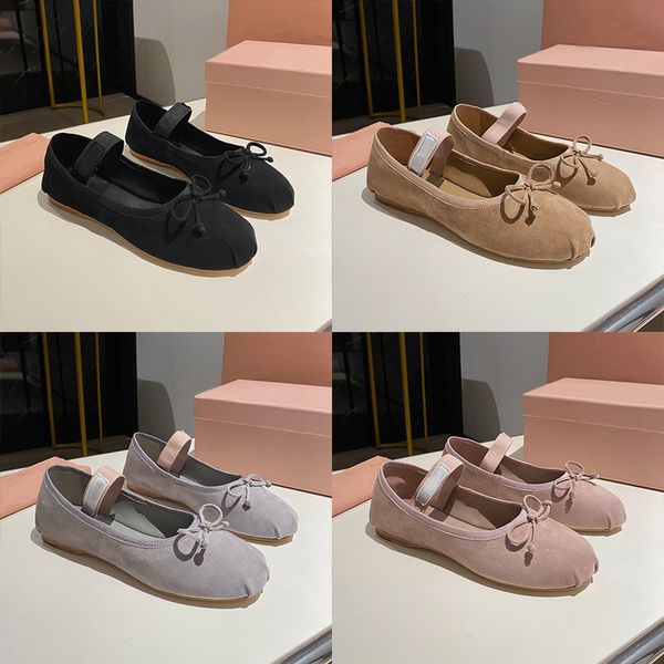 Designer Loafers Ballet Flat Shoes Women Leather Sandals Butterfly Soft Sole Suede Sneaker Elastic Band Shallow Mouth Mary Janes Casual Shoes 1062 - Shoes & Accessories - huaqiangbeibuy