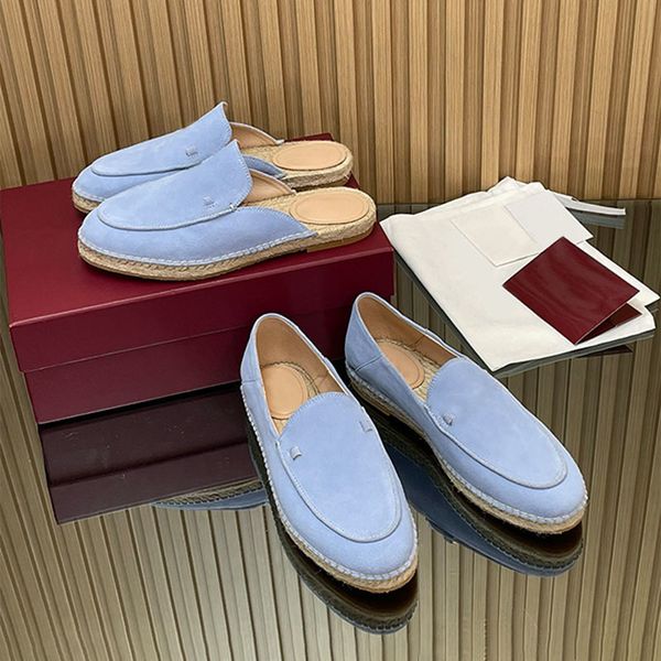 Trendy Women Loafer Slides Espadrille Mules Straw Woven Suede Leather Designer Casual Shoes 1034 - Shoes & Accessories - huaqiangbeibuy