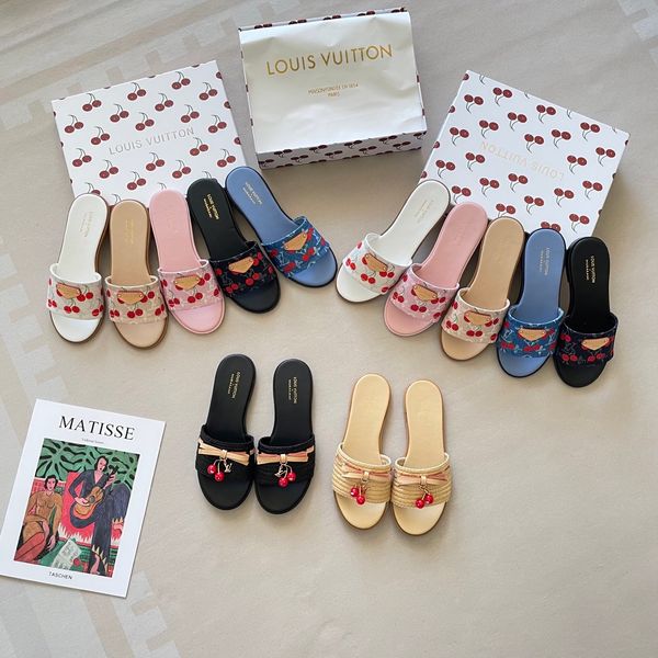 Louis Vuitton x Takashi Murakami Lily Flat Mule Wide Strap Flat Slide Sandals For Women Open Toe Casual Beach Vacation Slip On Slippers Multiple colors - Shoes & Accessories - huaqiangbeibuy