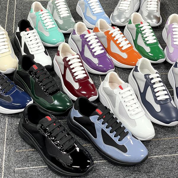 Men Women Patent Leather Black Mesh Lace Up Casual Sneakers Flat Outdoor Sports Running Trainers Shoes Big Size 49 With Box NO53 - Shoes & Accessories - huaqiangbeibuy