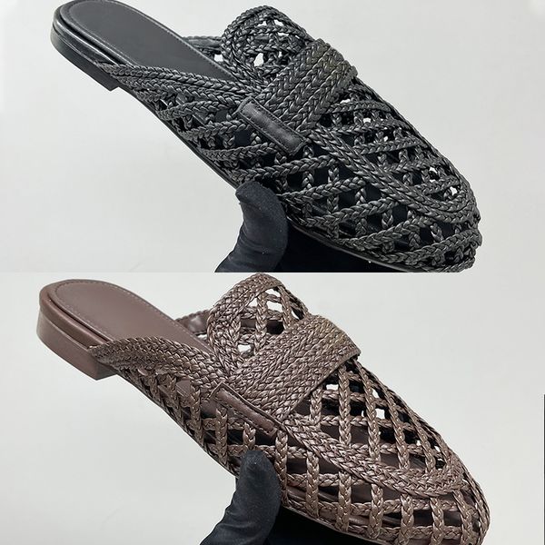Designer New Women Woven Mesh Sandals Slippers Slingback Loafers Casual Loafer Mules Flat Summer Beach Sandals 1085