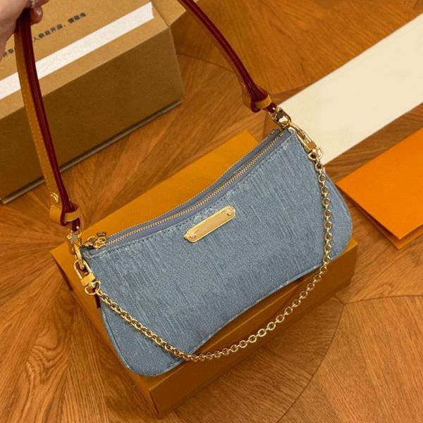 Denim Hobo Designer Shoulder Bags Women's Handbags Totes Leather Trim Casual Chain on The Wallets Fashion Light Blue Liv Tote New - Bags, Luggage & Accessories - huaqiangbeibuy
